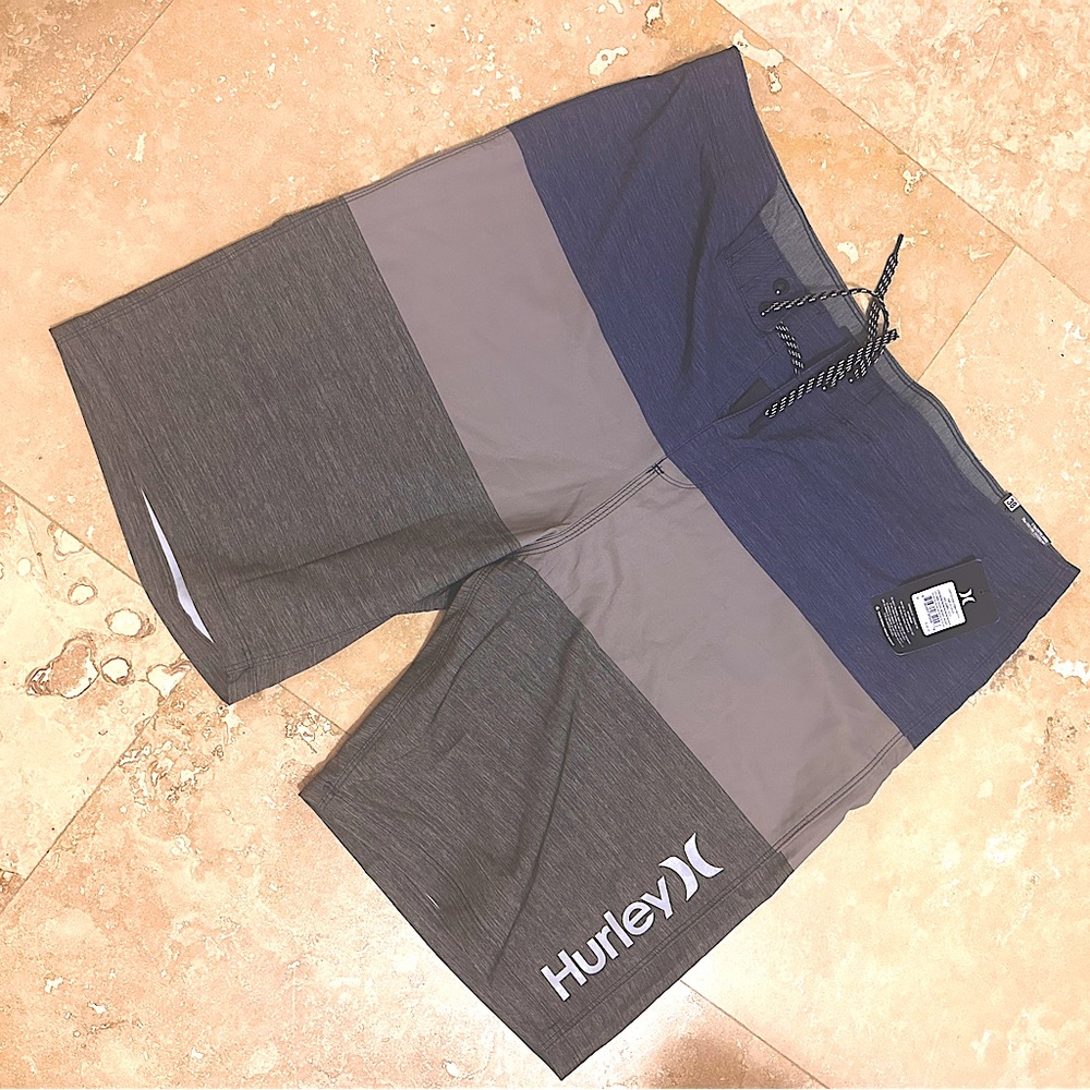 Hurley Striped Navy and Charcoal Swim  Board Shorts